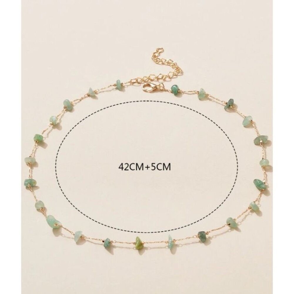 Dainty Green Aventurine Chip Necklace β Gold Chain Short Necklace with Natural - Picture 3 of 3